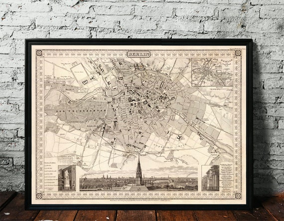 Berlin map - Vintage map of Berlin in sepia tones - Karte von Berlin, available on paper or canvas