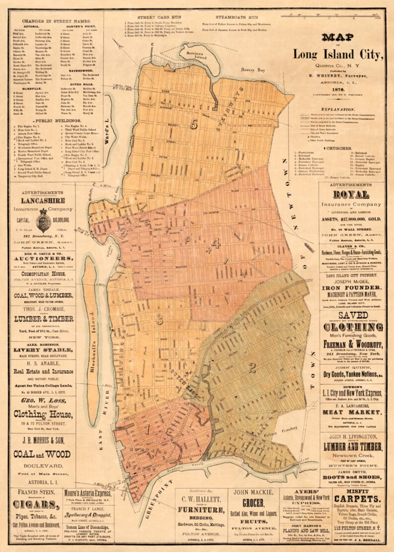 Old map of Long Island City Wonderful old city plan , available on paper or canvas image 2