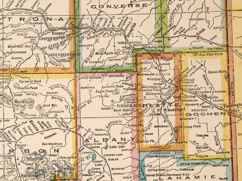 Carte du Wyoming - carte d'état vintage du Wyoming - disponible sur papier ou toile image 4