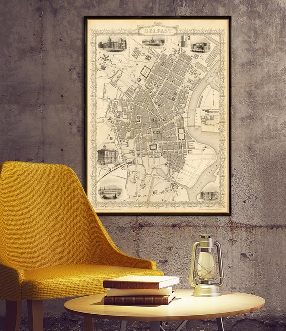 Old map of Belfast - Historical Belfast map, fine print on paper or canvas