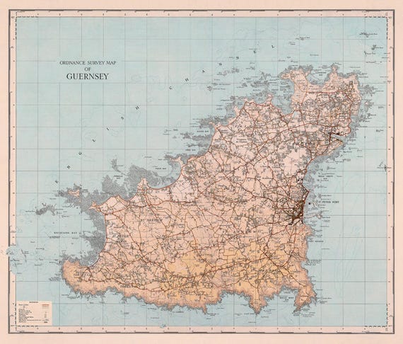 ガーンジー島の地図、復元された古地図、地図作成アートの装飾 - Etsy 日本