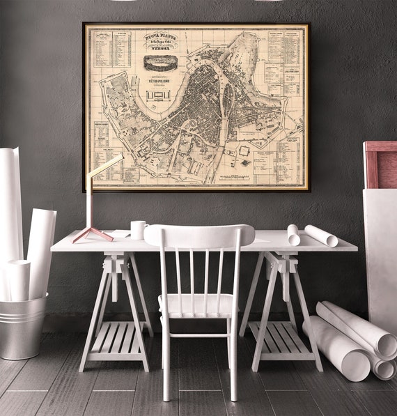 Old map of Verona - Fine print - Vintage map print - Vecchia mappa di Verona, available on paper or canvas