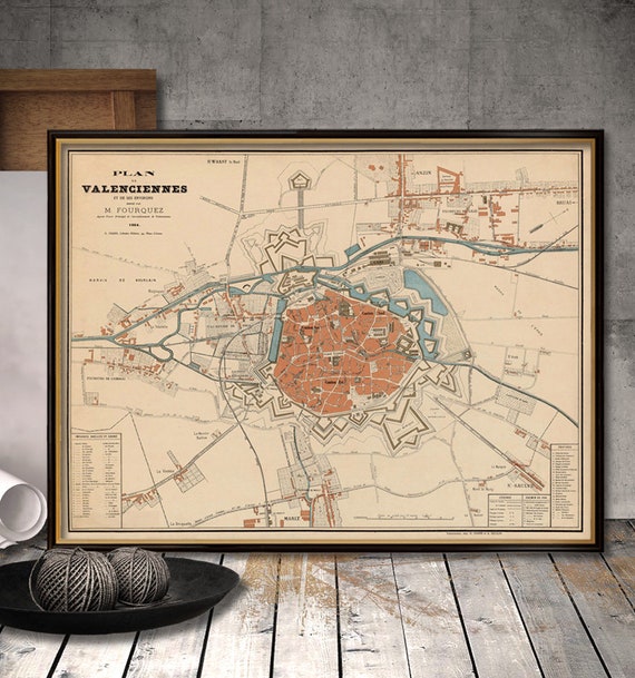 Valenciennes map - La carte de Valenciennes - Old map restored - Fine reproduction