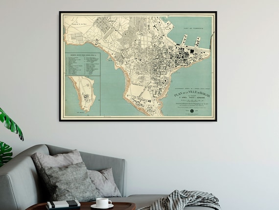 Dakar map - Old map of Dakar  reproduction -  Archival print on paper or canvas