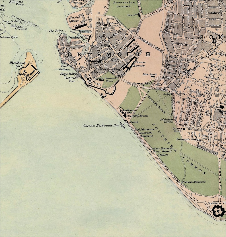 Portsmouth map (UK) - Old city map print - Fine print - Giclee reproduction on fine coated paper or matte canvas image 4
