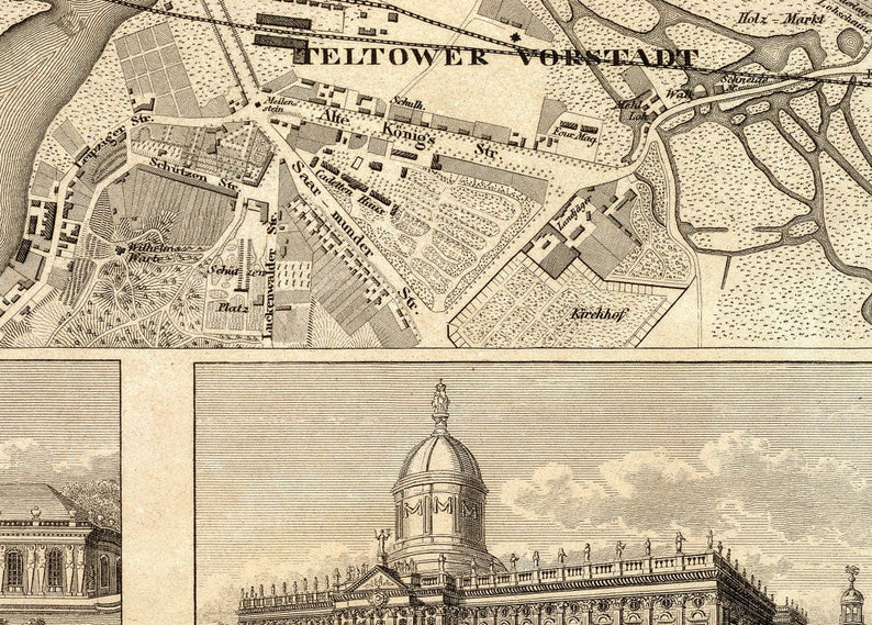 Carte de Potsdam - Ancienne impression de carte de Potsdam - Impression d'archives sur papier ou toile image 4