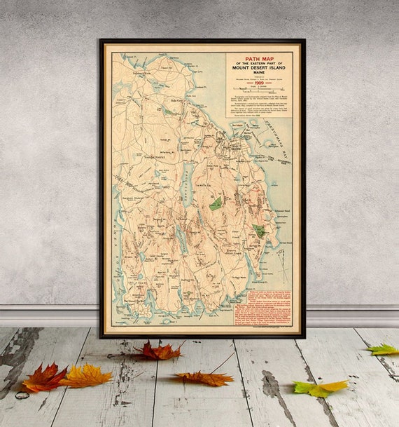 Old map of Mount Desert  Island  - Fine reproduction  - Topographic plan