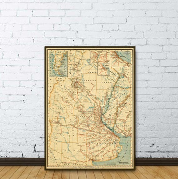 La Plata map -   Vintage map  - Argentina, Uruguay, Paraguay map available on paper or canvas