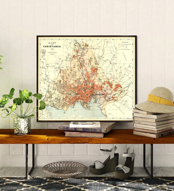 Kristiania map - Vintage map of Oslo - Gamle Kartet - Old map of Oslo print on paper or canvas