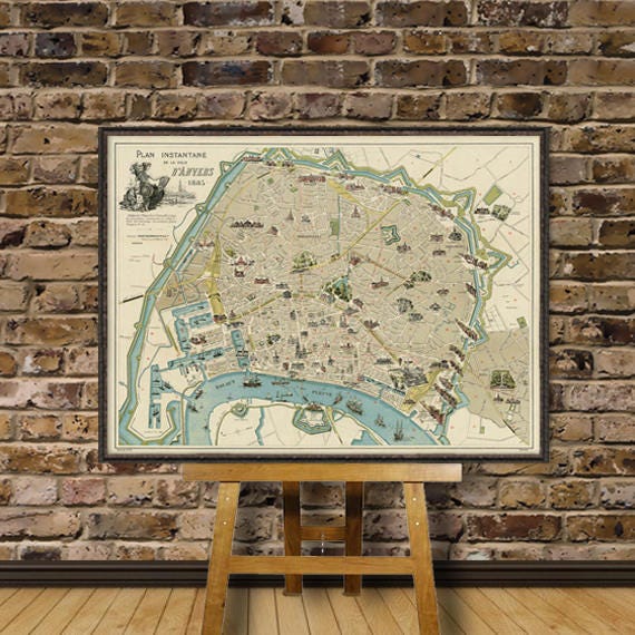 Anvers map - Plan de la ville d'Anvers - Old map of Anvers print - Fine print