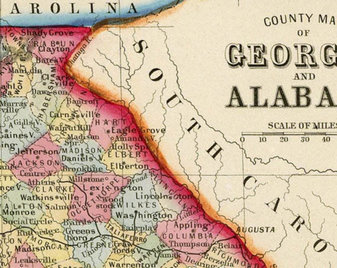 Vintage map of Alabama Georgia map from 1860 giclee print | Etsy