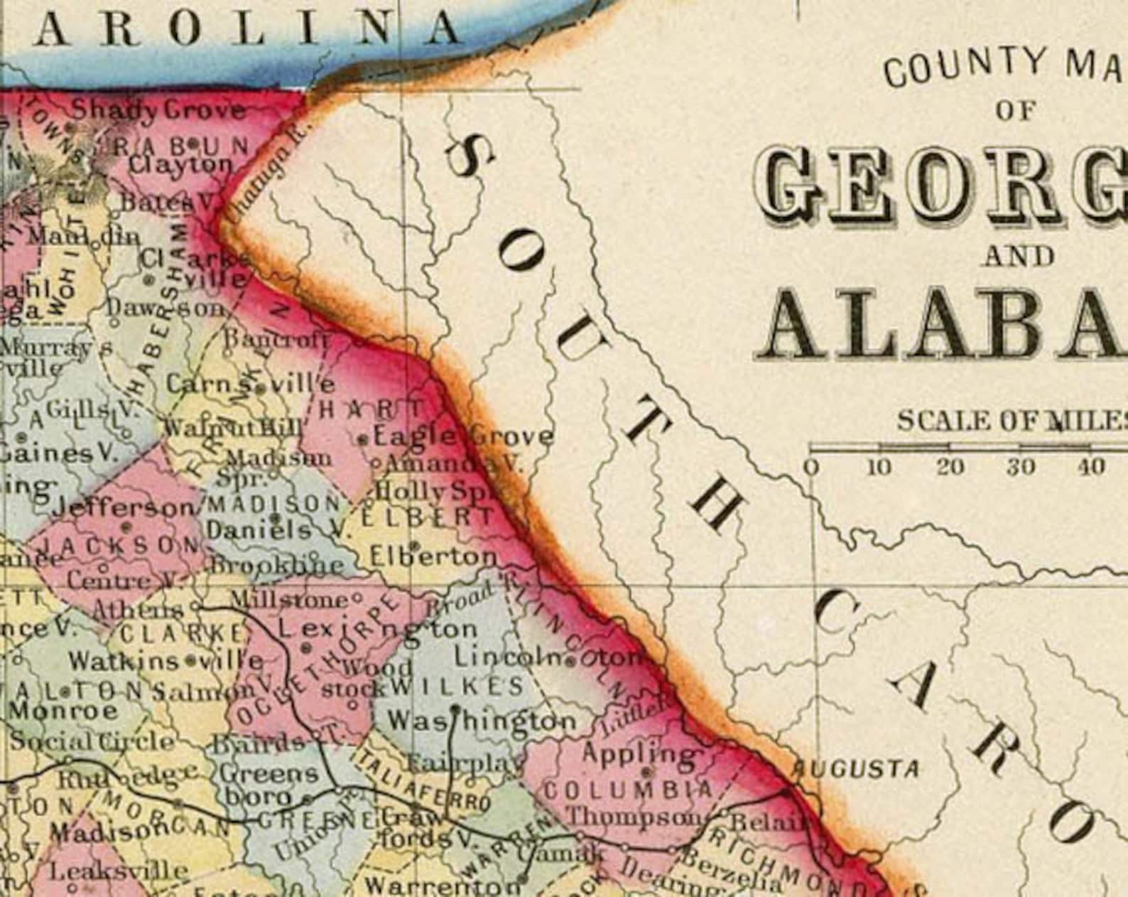 Vintage map of Alabama map from 1860 giclee print Etsy