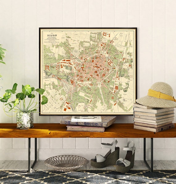 Dijon map - Old map of Dijon print - Fine reproduction - Historical map restored - La carte de Dijon