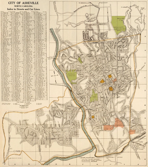 Asheville City Limits Map Old Map Of Asheville Restored City Map Wall Map Etsy