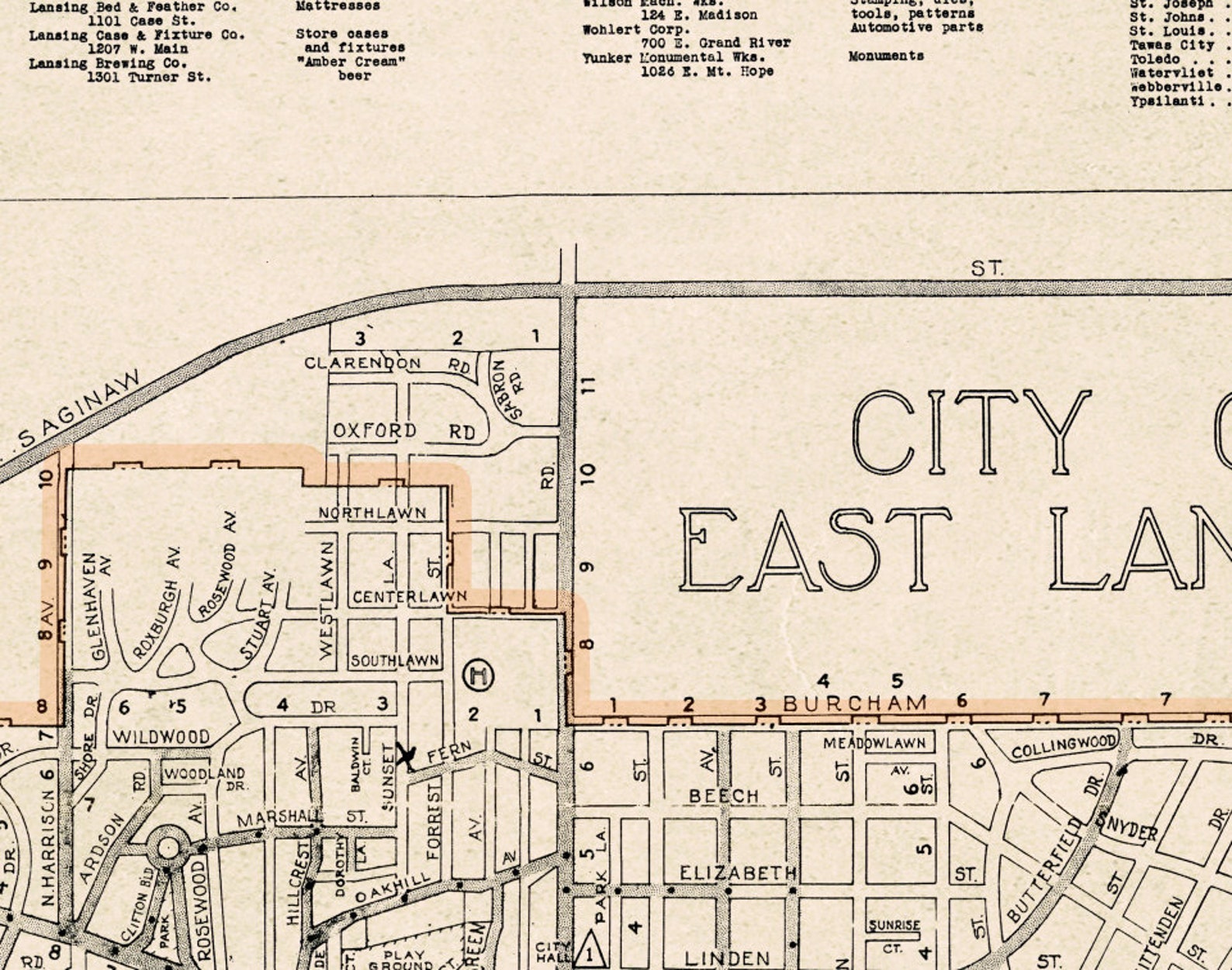 Lansing and East Lansing Old Map Large City Plan Restored - Etsy