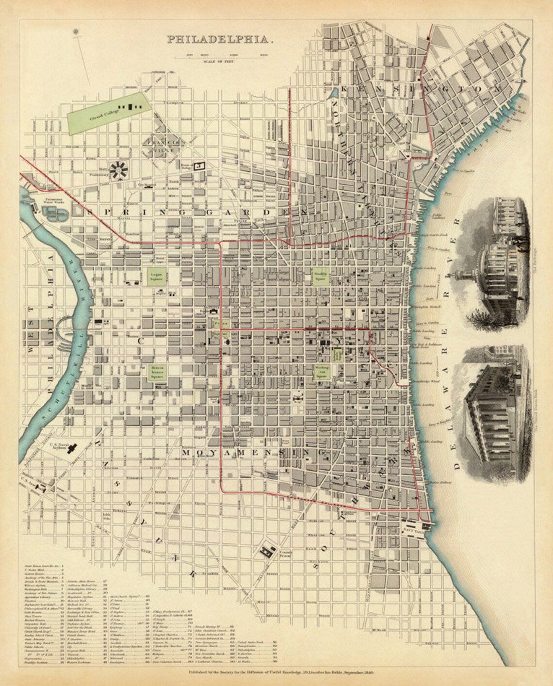 Philadelphia Map Vintage Map of Philadelphia Antique - Etsy