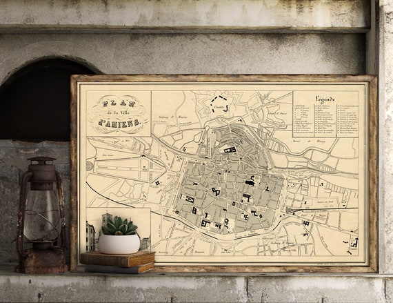 Amiens map - Plan de la ville d'Amiens - Old city map print on paper or canvas