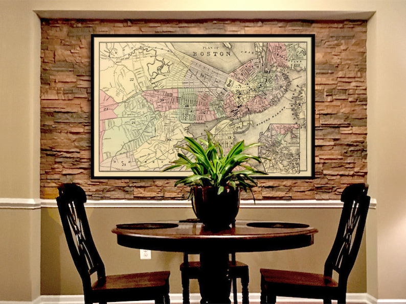 Boston map Old map of Boston , historical map restored, vintage style wall map decor image 1