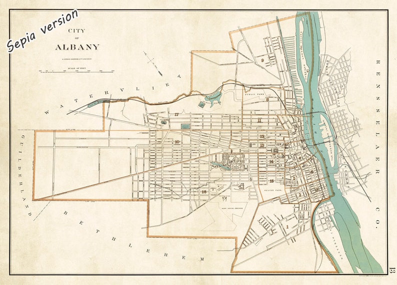 Albany Map Old City Map Albany Vintage Map Print Giclee Etsy