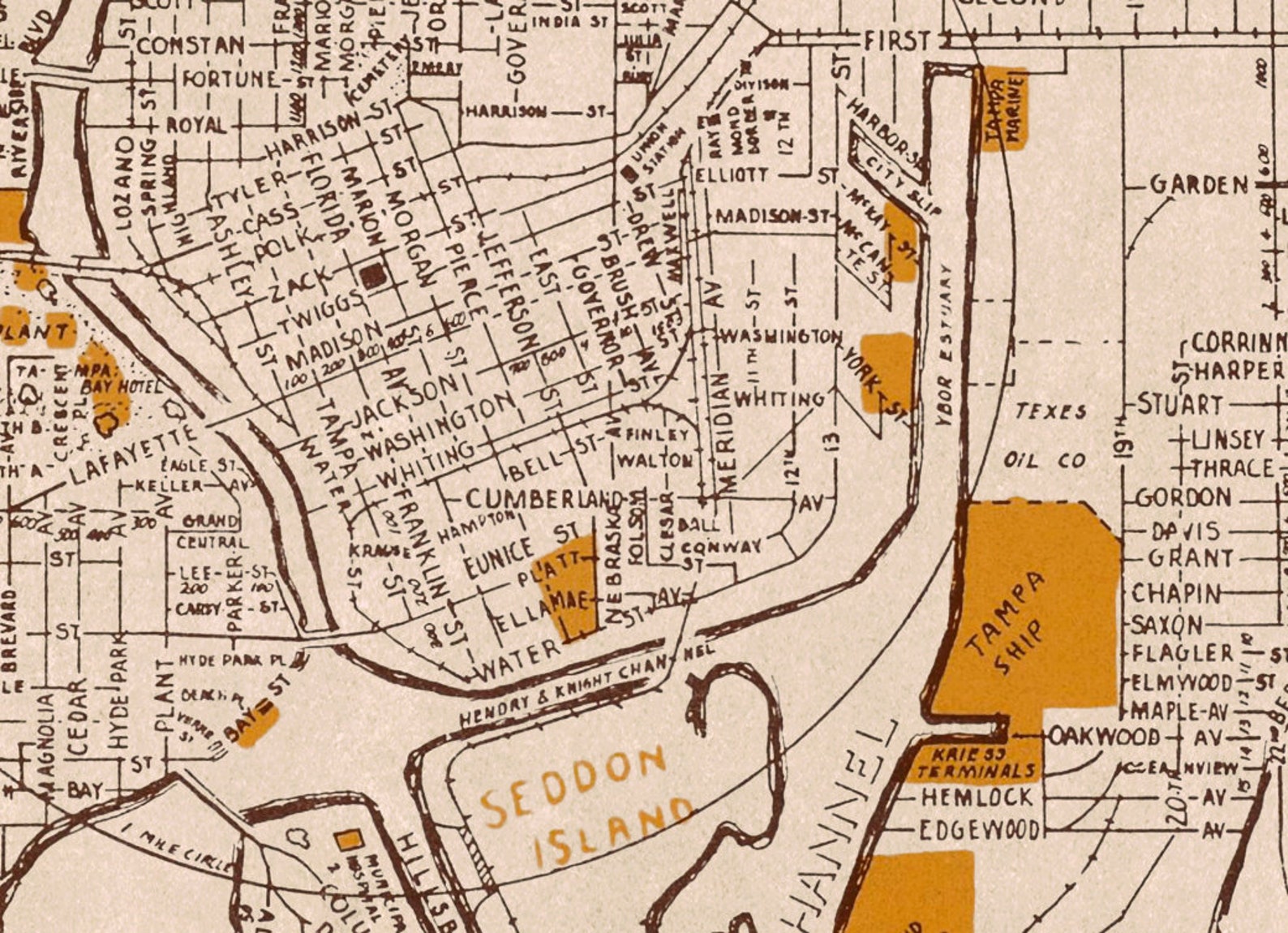 Vintage map of Tampa Old city plan Tampa map archival Etsy
