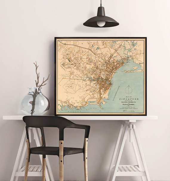 Old map of Singapore - Fine art print on paper or canvas