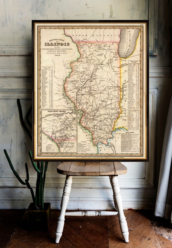 Old map of Illinois - Fine reproduction - Illinois map print on paper or canvas