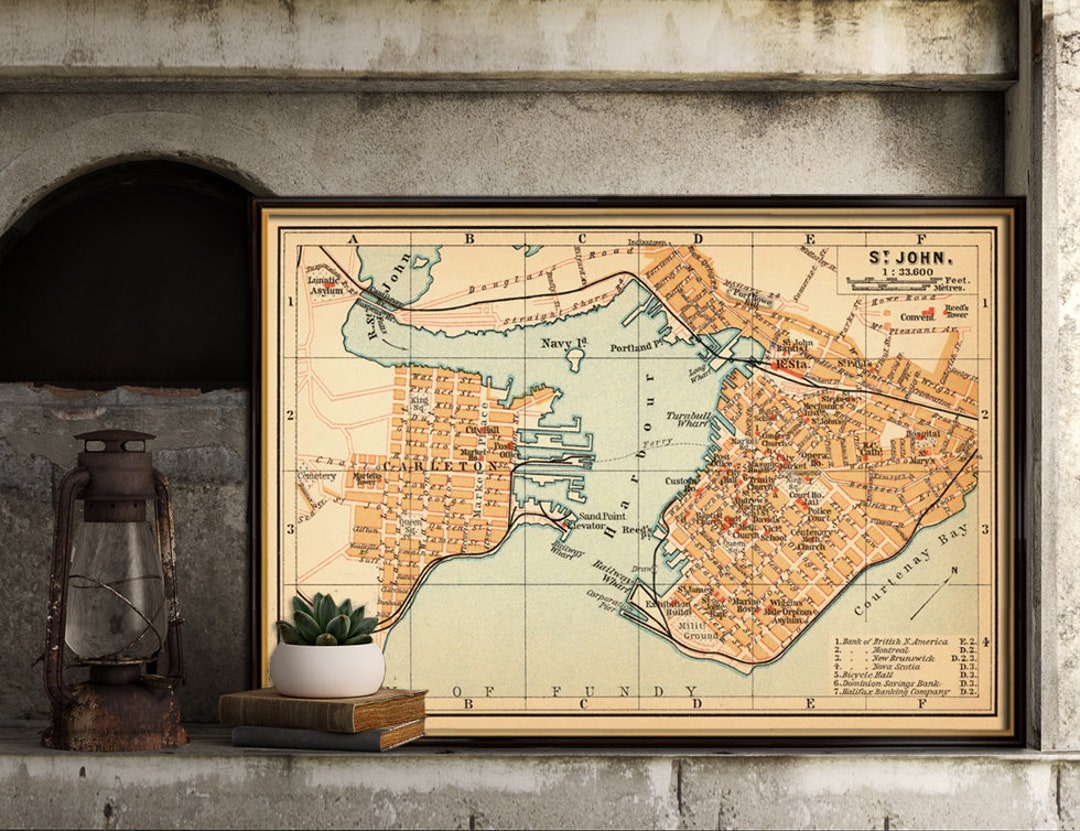 Map of Saint John - Vintage Map of St. John Archival Print on Paper or ...
