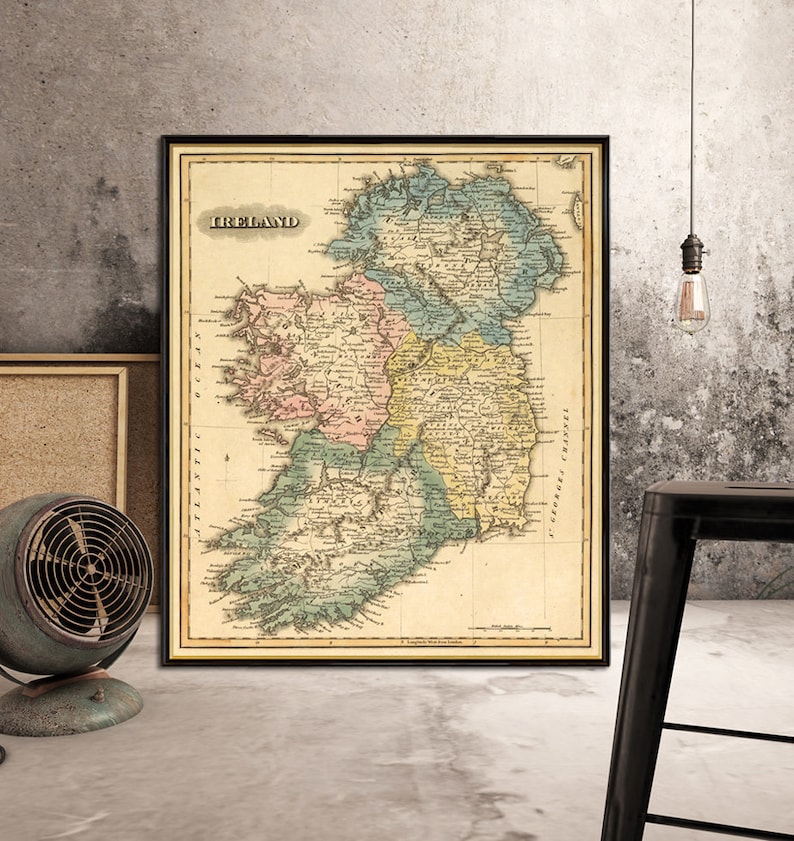 Carte historique de l'Irlande - Ancienne carte restaurée, belle reproduction sur papier ou toile image 1