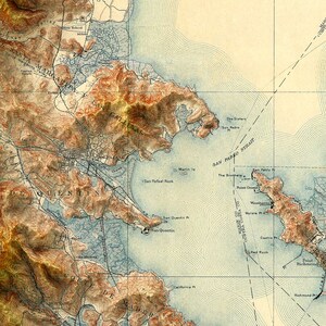Carte topographique de la baie de San Francisco, qui redonne vie à d'anciennes cartes en ajoutant un effet de relief ombré image 6
