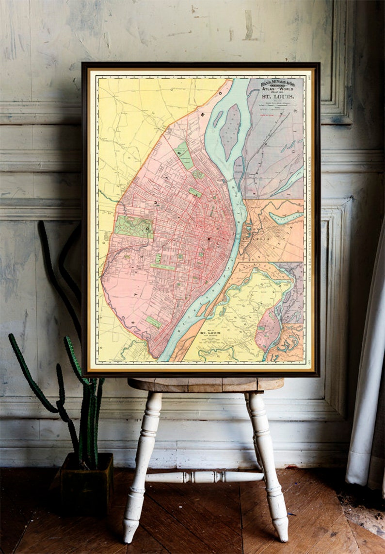 Vintage map of Saint Louis Old map of St. Louis fine print on paper or canvas image 1