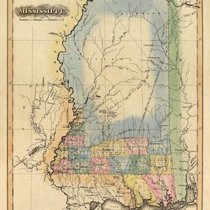 Mississippi map Vintage map of Mississippi fine print on paper or canvas image 2