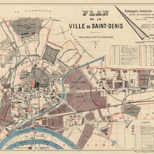 Saint Denis map France Vintage map of Saint Denis Plan de la ville de Saint Denis Fine print on paper or canvas image 2