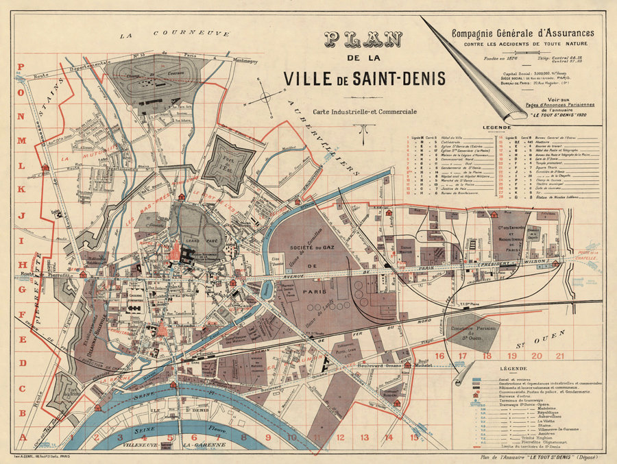Saint Denis map (France) - Vintage map of Saint Denis - Plan de la 