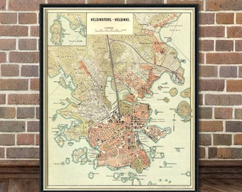 Map of Helsinki Helsingfors Map Old City Map Print - Etsy Denmark