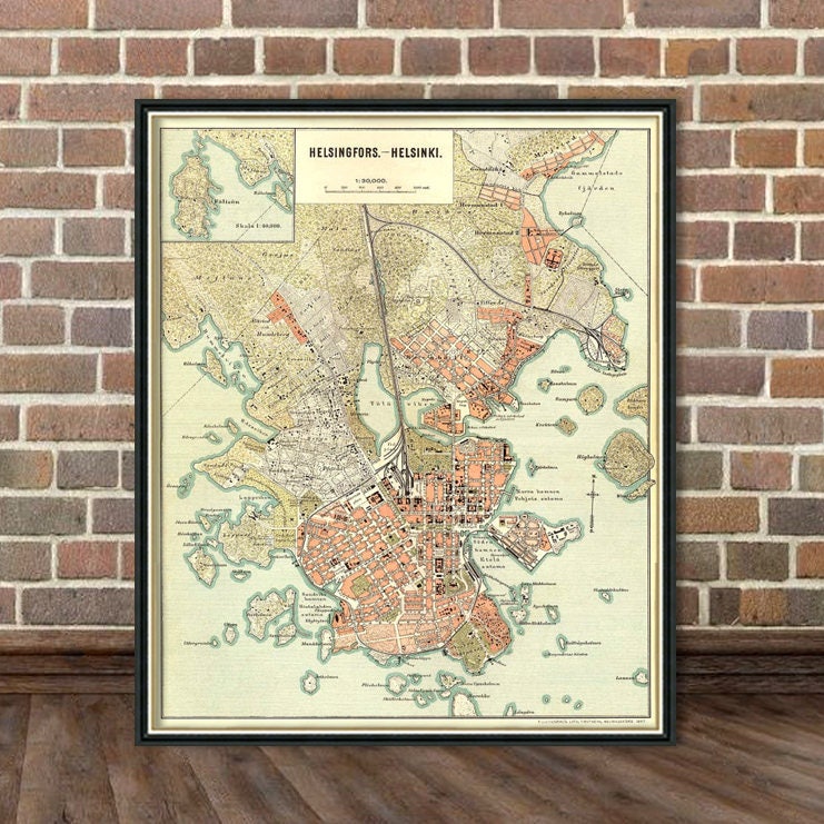 Map of Helsinki Helsingfors map Old city map print Helsingin