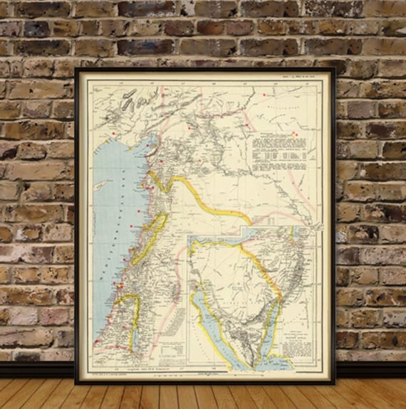 Lebanon map - Syria map - Historical map print on paper or canvas