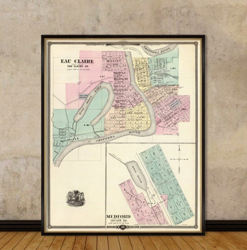 Map of Eau Claire Map of Medford wis. 16 X 19.5 Etsy