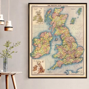 Ancienne carte - carte vintage des îles britanniques - ancienne carte restaurée belle reproduction sur papier ou toile