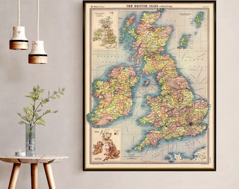 Antique map  - British Isles vintage map - Old map restored  fine reproduction on paper or canvas
