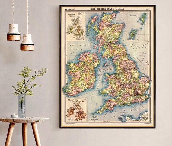 Antique map  - British Isles vintage map - Old map restored  fine reproduction on paper or canvas