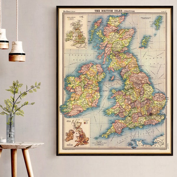 Antique map  - British Isles vintage map - Old map restored  fine reproduction on paper or canvas