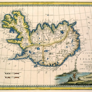 Vintage Map of Iceland - Archival Map Print - Giclee Print - Etsy