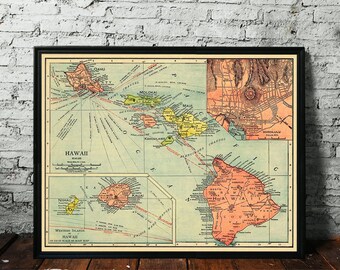 Hawaii map - Old map of Hawaii reproduction