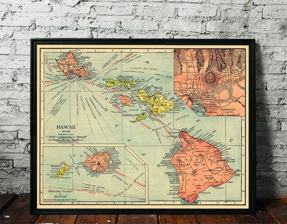 Hawaii map - Old map of Hawaii reproduction