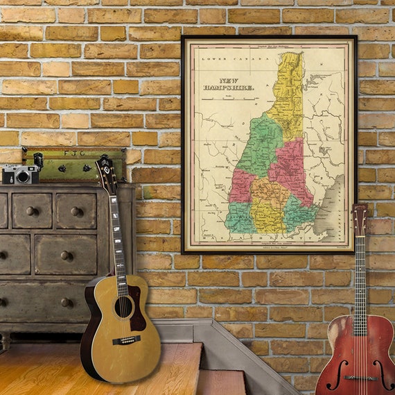 New Hampshire  map - Vintage  map of  New Hampshire, available on paper or canvas