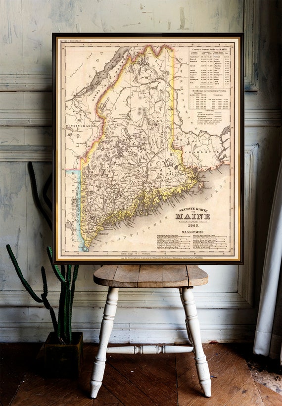 Old map of Maine - Historical map restored - Wall map giclee print on coated paper or matte canvas