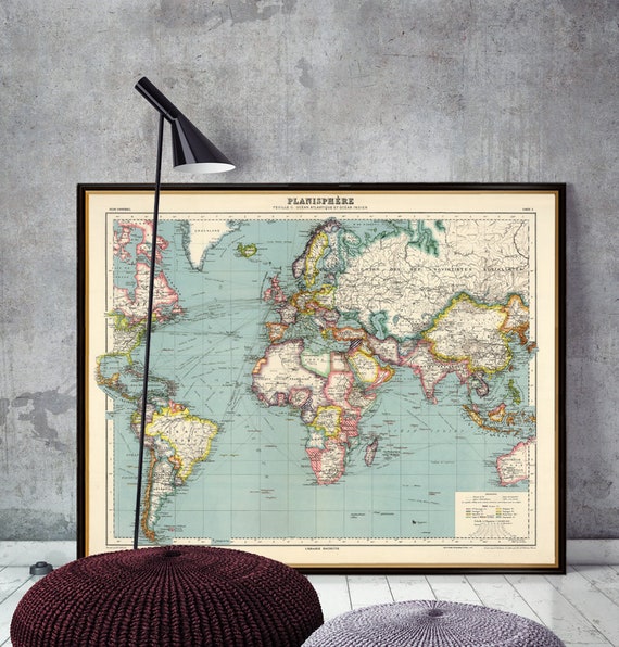 Planisphere - Old map of the World  - Fine art giclee print  - Large map print on paper or canvas