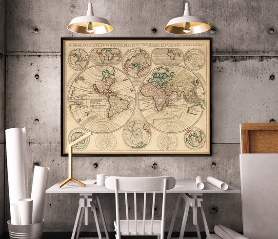 Map of the world - Antique world map  restored - Fine reproduction - Historical map of the world, available on paper or canvas