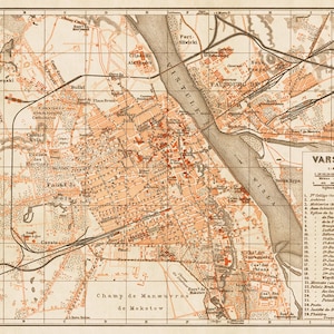 Old map of Warsaw La carte de Varsovie Old City plan Fine reproduction image 2