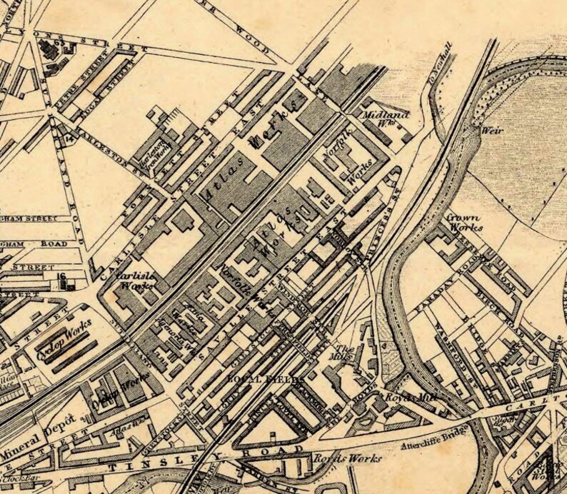 Sheffield Map Old City Map Archival Reproduction Vintage Etsy